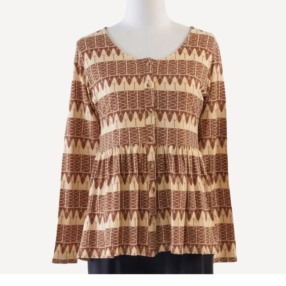 Kate Quinn women's XL Long sleeve ruffle gingersnap shirt bamboo boho - Picture 1 of 11